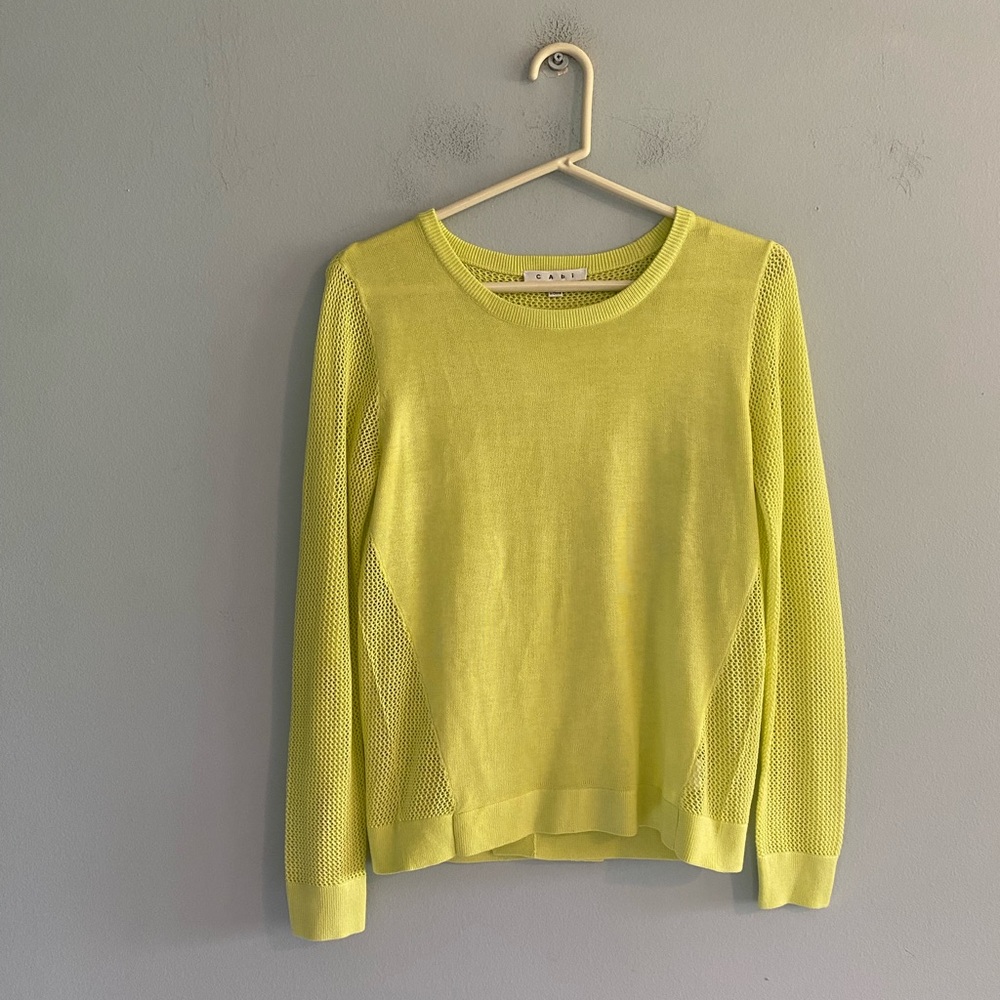 Cabi Split Back Open Knit Pullover Neon Lemon Lim… - image 2